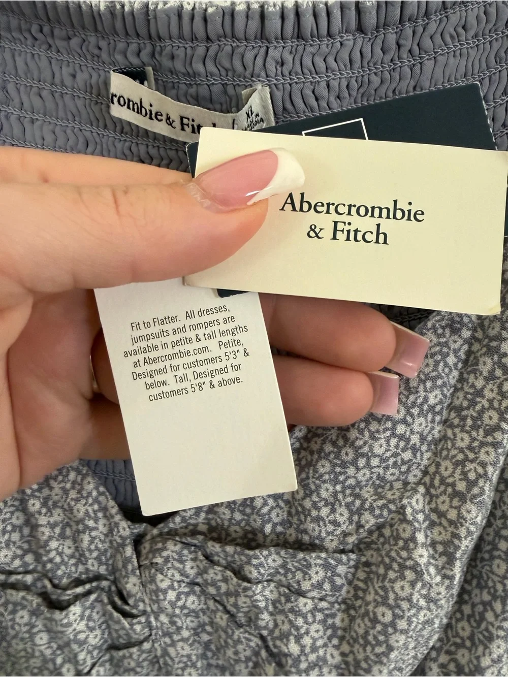 Abercrombie Blue Ditzy Floral Mini Dress XL NWT Smocked Back Cottagecore Fairy - Picture 7 of 13